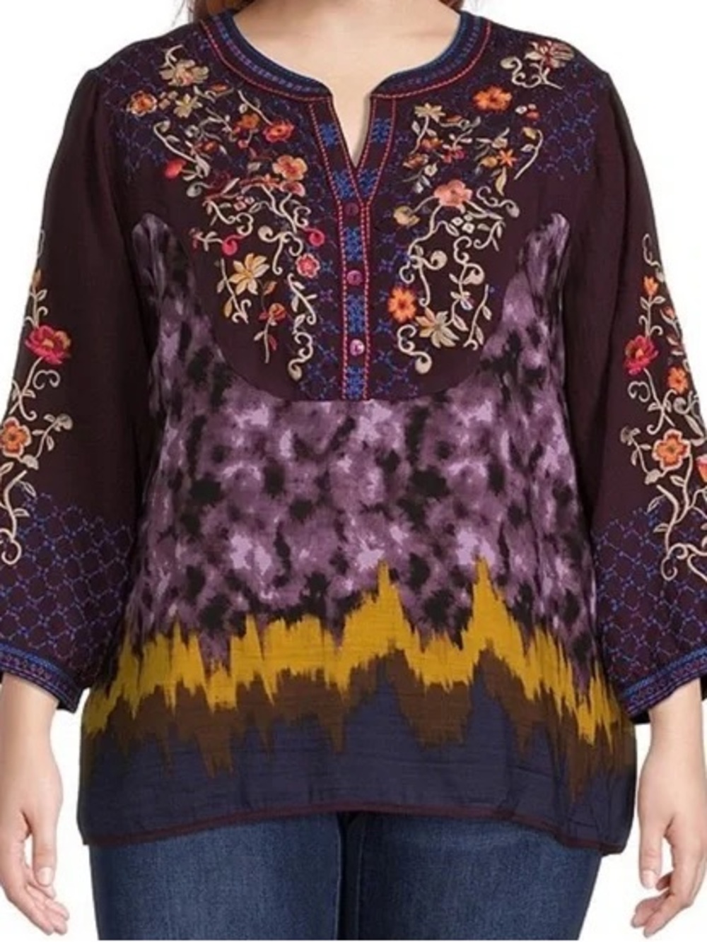 John Mark Embroidered Boho Tunic Top Size 1X Plus Floral